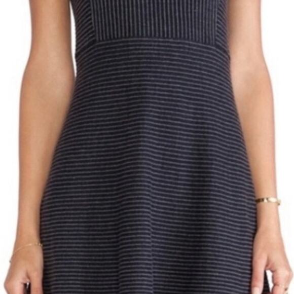 Theory Randria Evian Stretch Wool Navy A-Line Stripe Dress Size Small - Picture 3 of 10